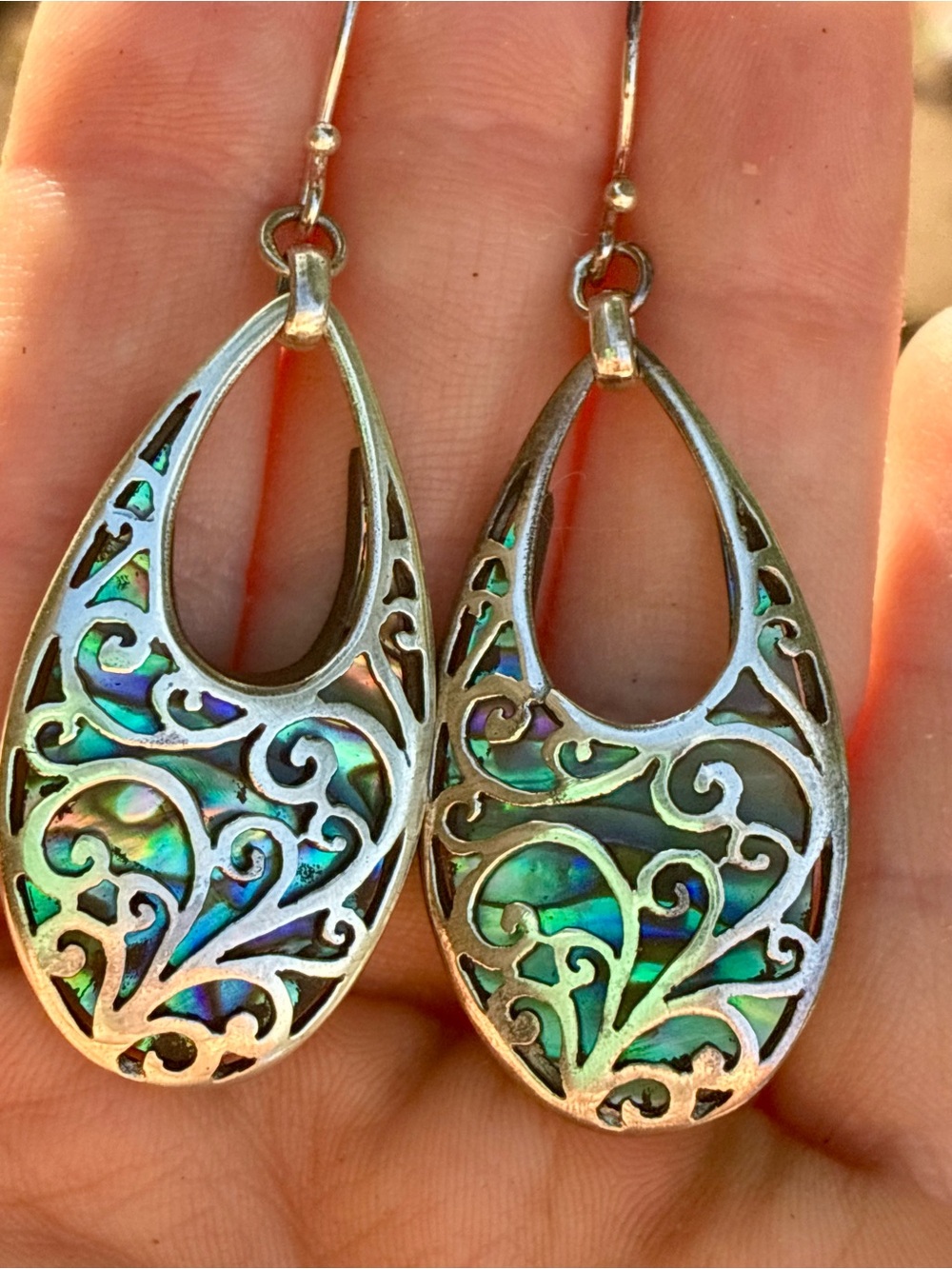Solid sterling silver genuine abalone pearl teardrop earrings